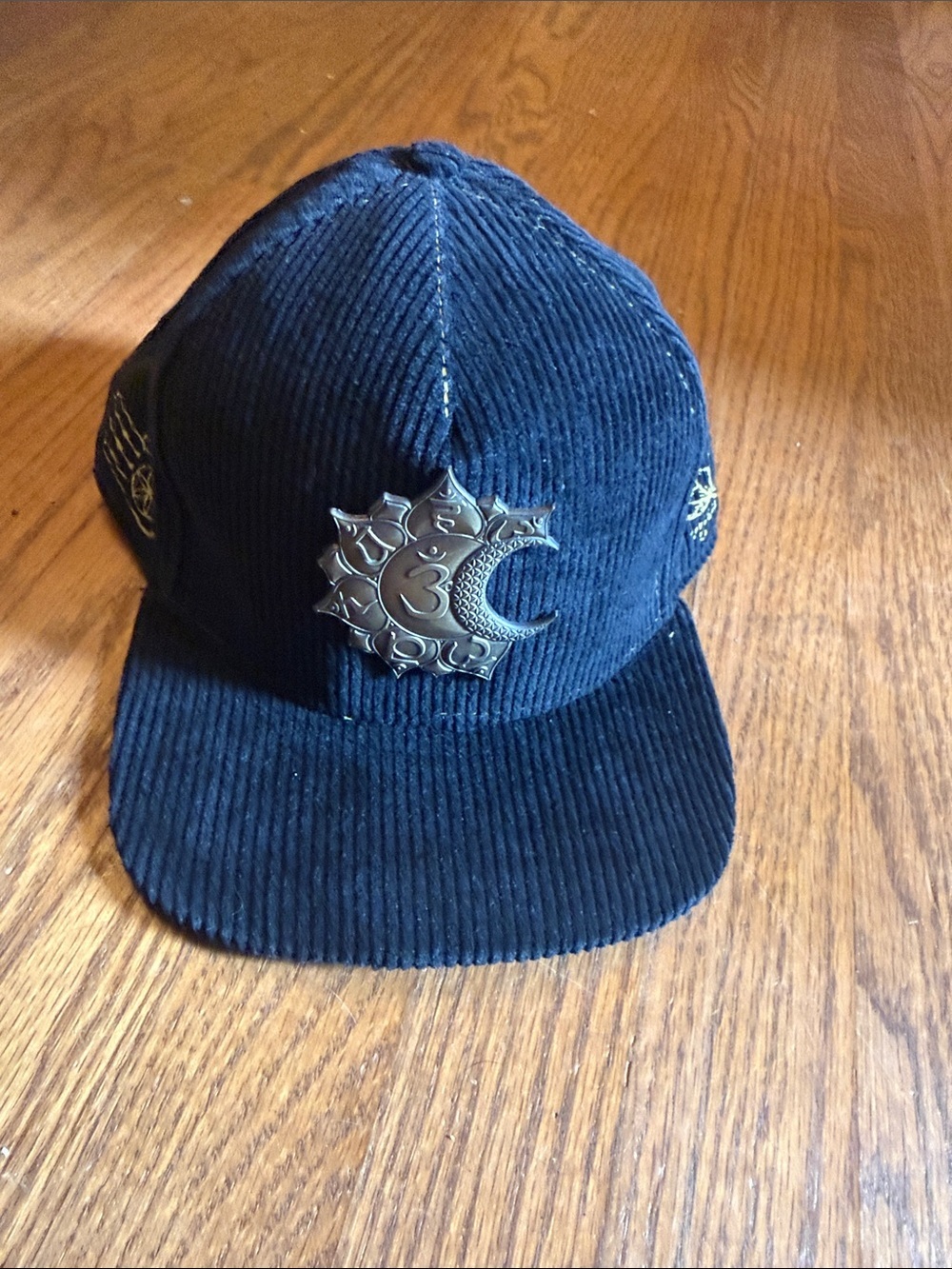 SUN AND MOON CHAKRAS BLACK CORDUROY HINDUISM AND SACRED GEOMETRY INSPIRED HAT